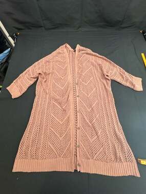 Torrid Pink Hollow-Out Openwork Knit Button-Up Long Cardigan Sweater Plus Size